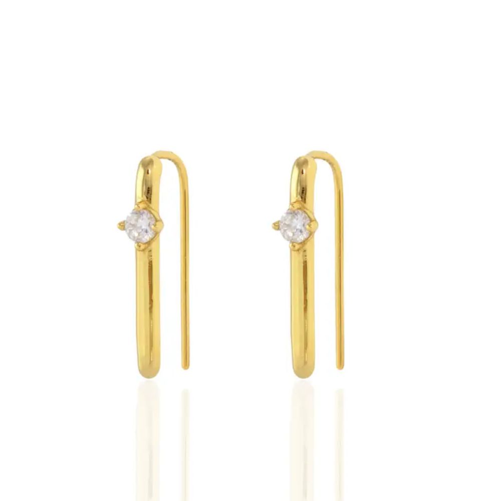 Kris Nations Arc Pull Through Earrings with Crystal – 18K